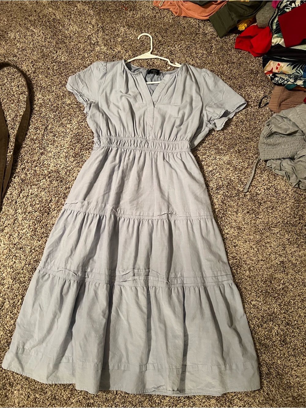 Light Blue Tiered V-Neck Women's Dress